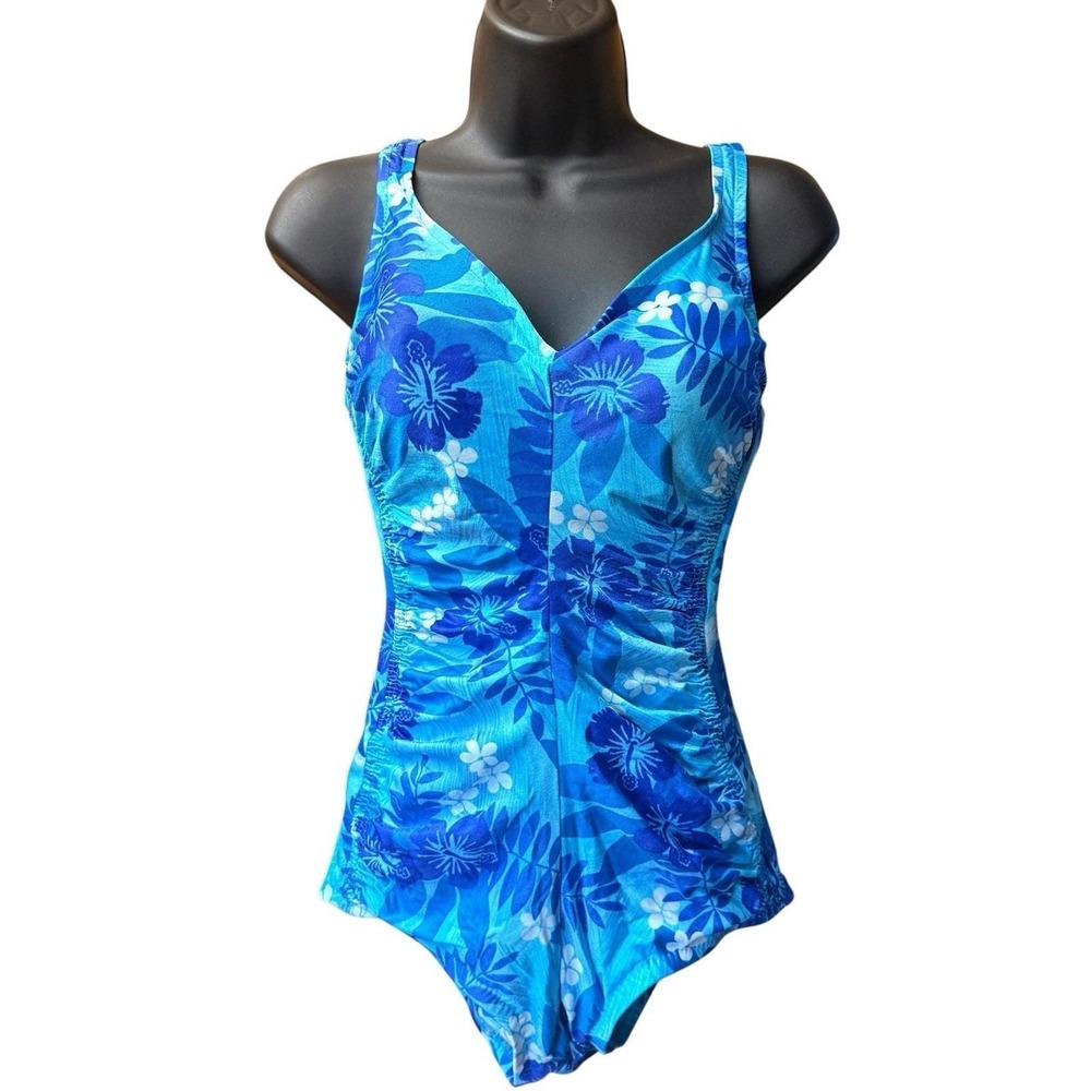 Vintage‎ Maxine of Hollywood Swimsuit 14 One Piece Bullet Bra Hawaiian Floral